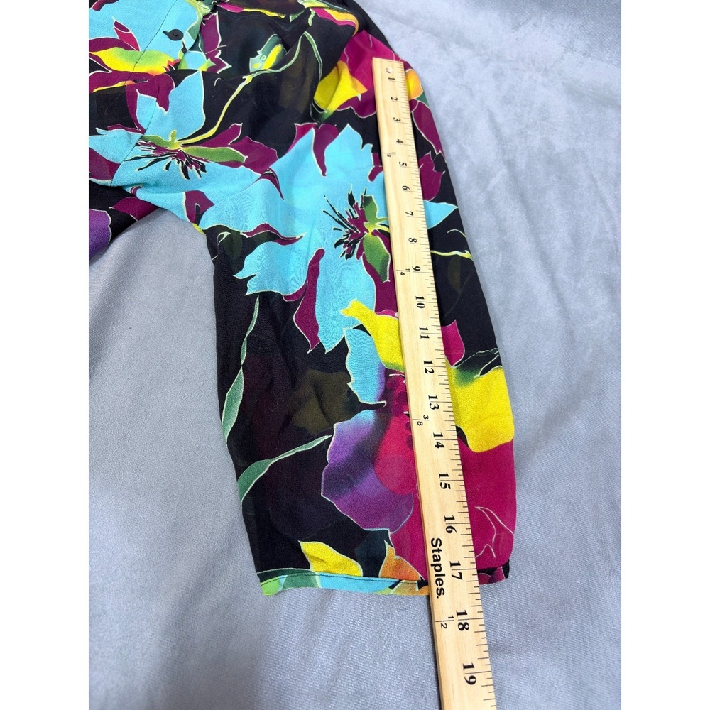 Soft Surroundings 3X Black Semi Sheer Tropical 3/4 Sleeve 100% Silk Blouse - Picture 6 of 15